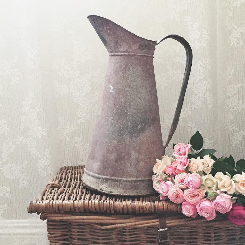 Vintage French Antique Farmhouse Pitcher Vase Decor